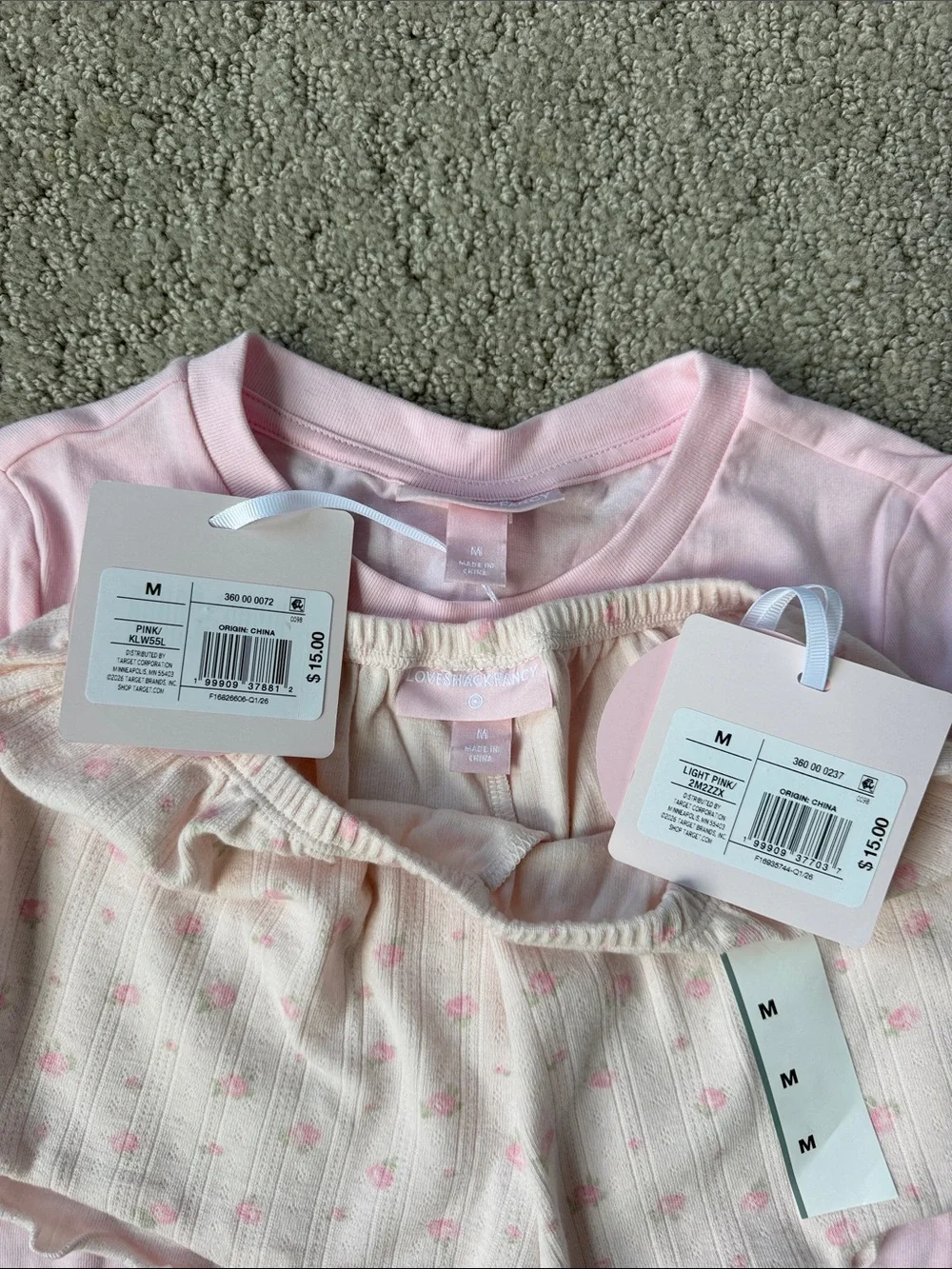 LOVESHACKFANCY Cottagecore T-Shirt & Short Set Pink Bundle Girls Lounge Med NWT